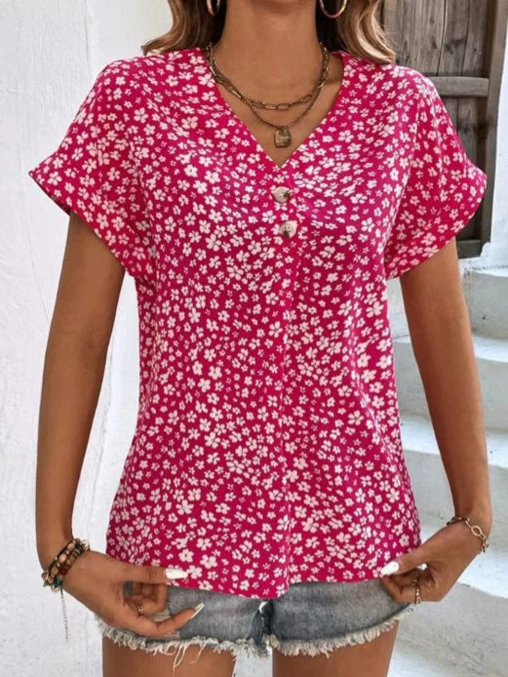 ZARA Summer Print Casual Button Down Short Sleeve Tee